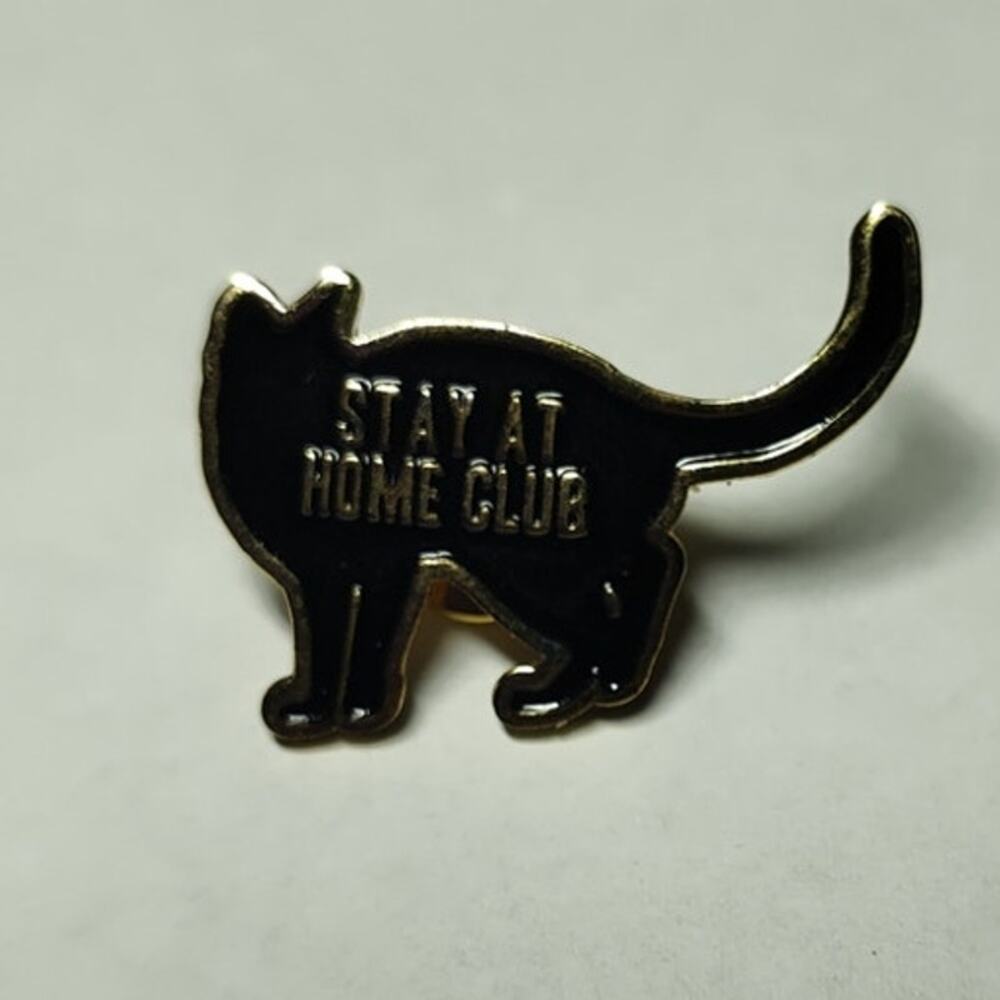 Black Cat Stay At Home Club Pin Kitty Lapel Hat Brooch
